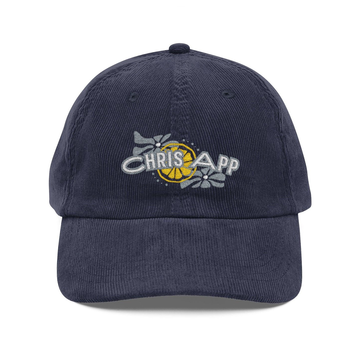 Corduroy Embroidered Cap - Navy